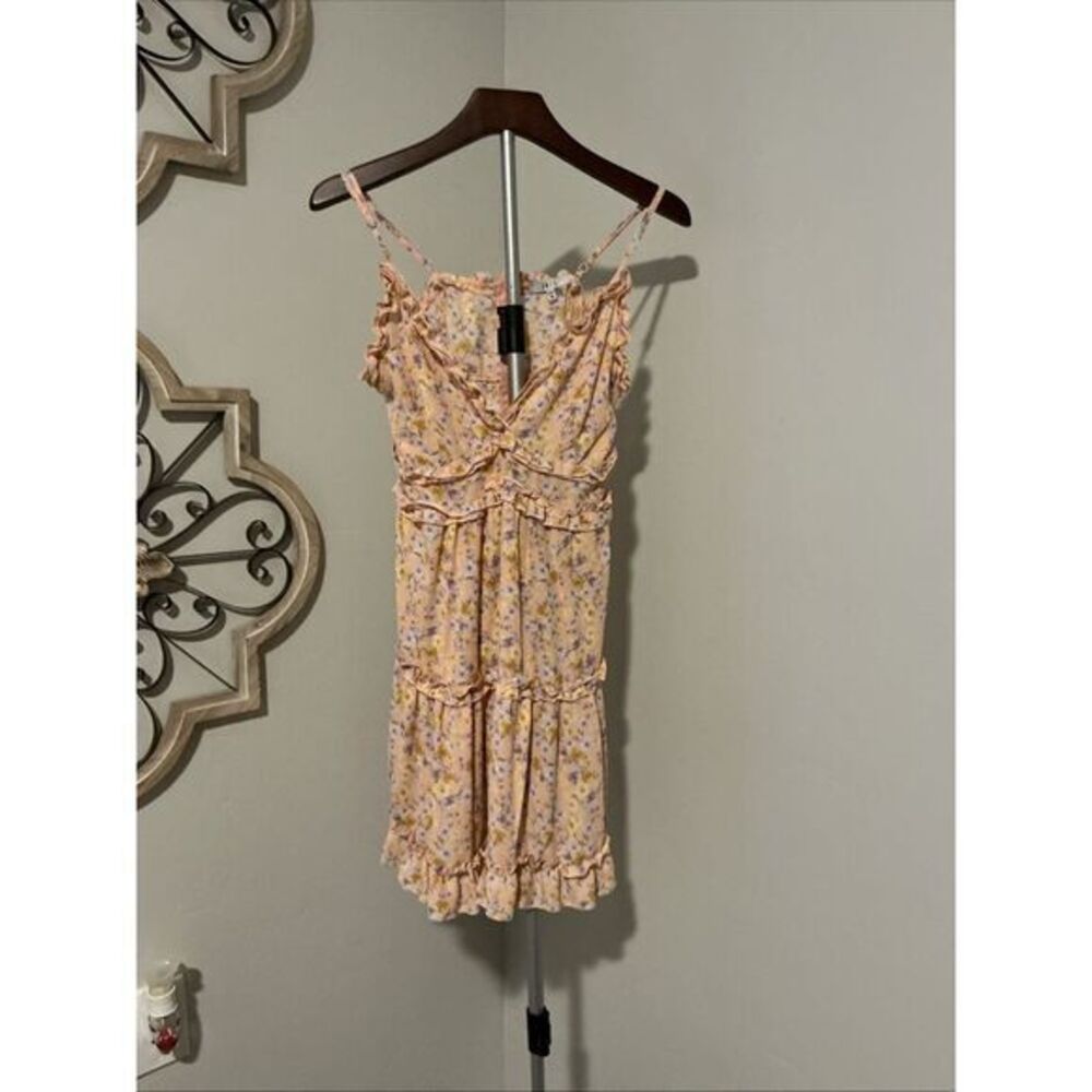 Iris Ruffled Spaghetti Adjustable Straps Light‎ Orange Floral Sz M